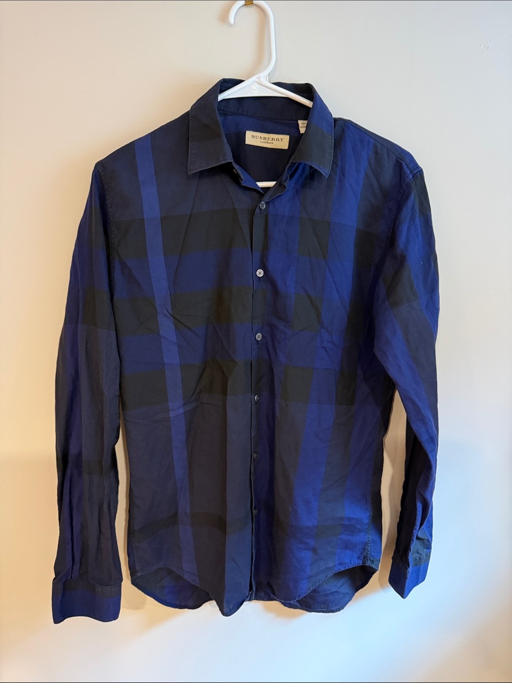 Burberry Blue & Black Plaid Long-Sleeve Button-Down Shirt